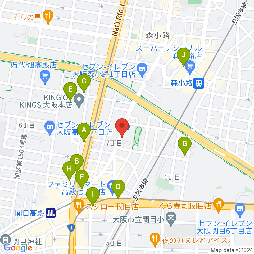 TEN-ON音楽教室周辺のカフェ一覧地図
