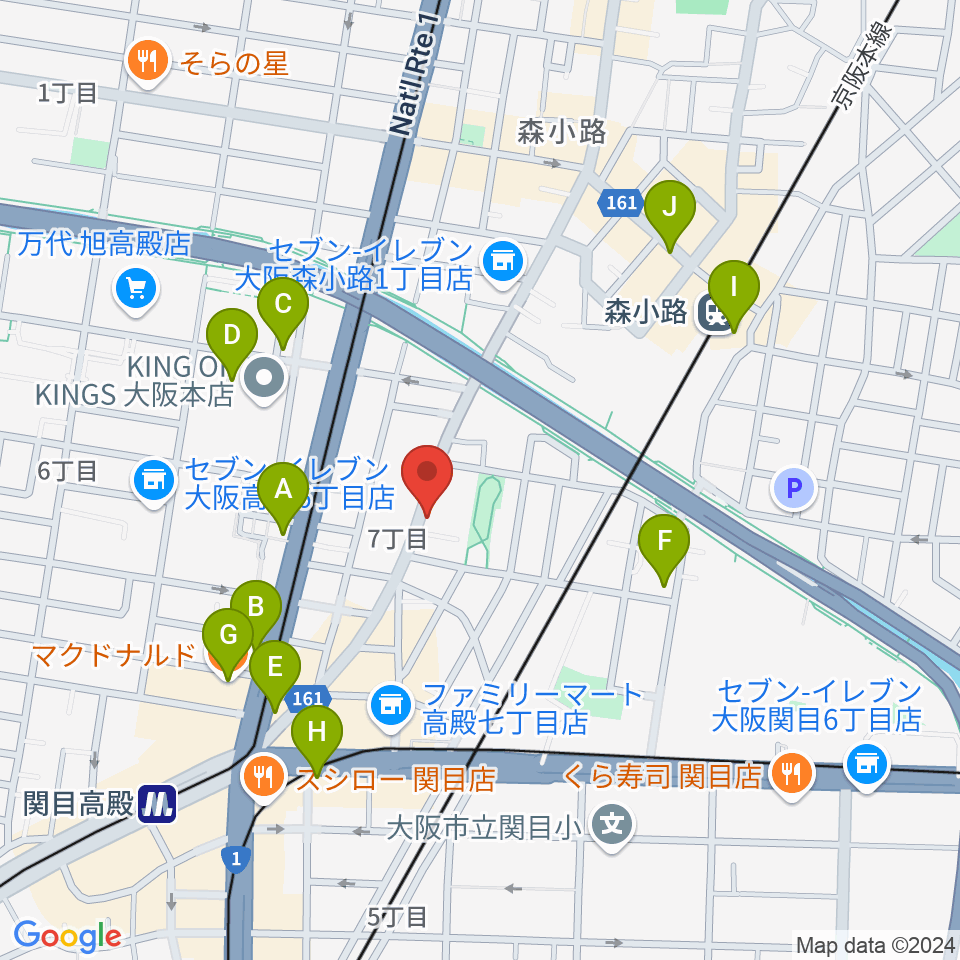 TEN-ON音楽教室周辺のカフェ一覧地図