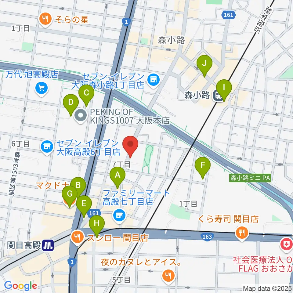 TEN-ON音楽教室周辺のカフェ一覧地図