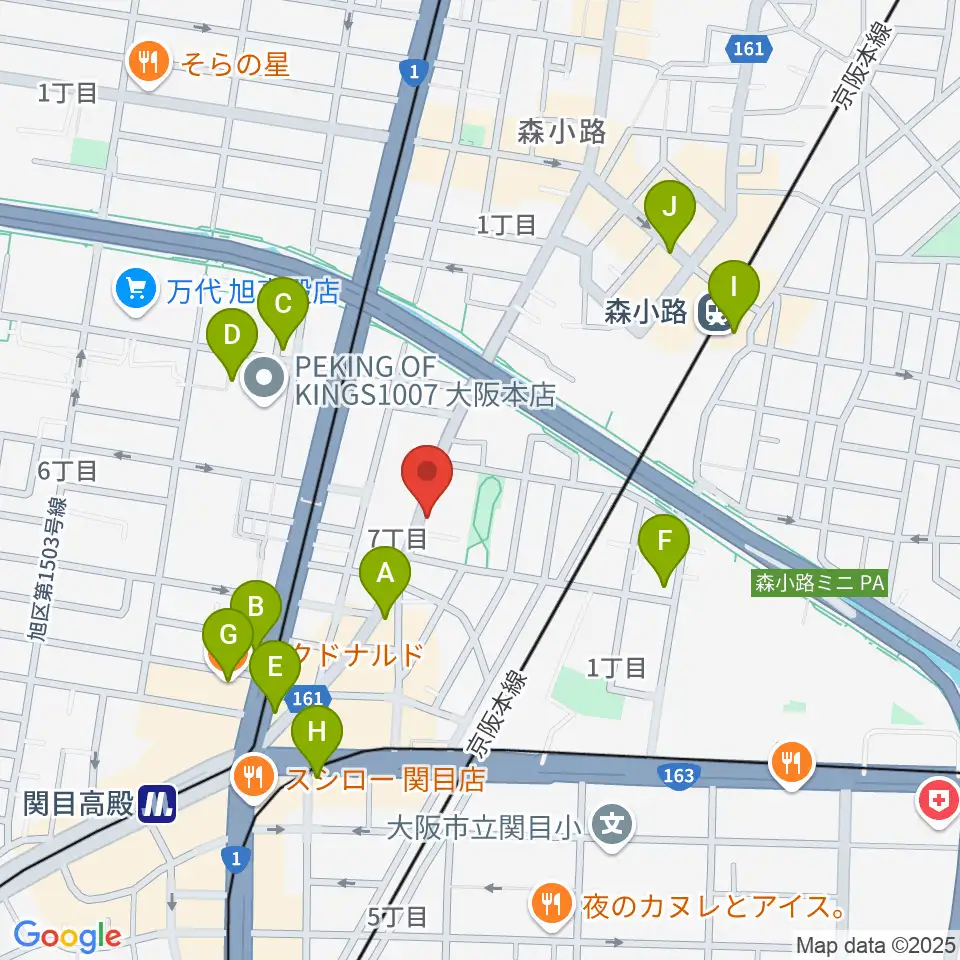 TEN-ON音楽教室周辺のカフェ一覧地図