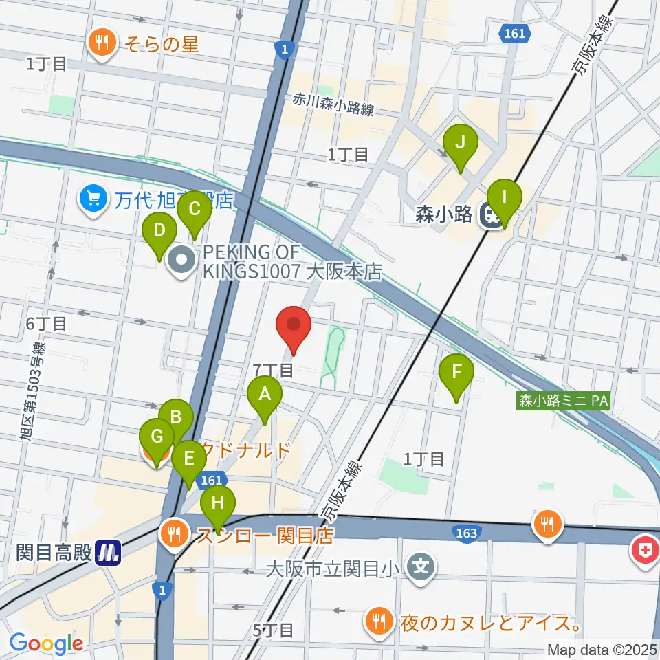 TEN-ON音楽教室周辺のカフェ一覧地図