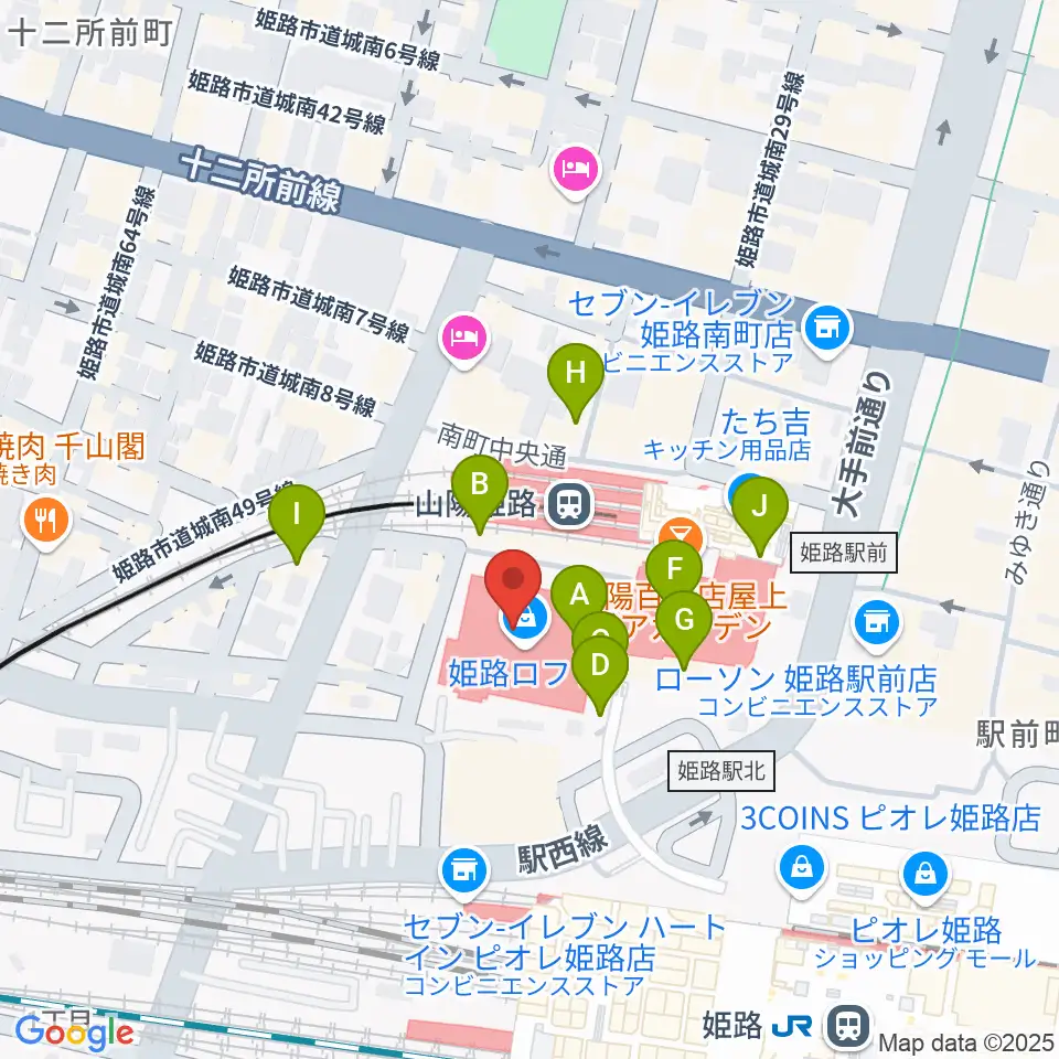 姫路キャスパホール周辺のカフェ一覧地図