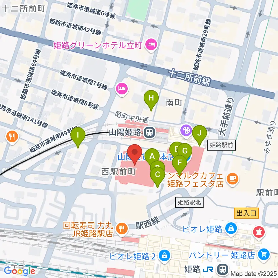 姫路キャスパホール周辺のカフェ一覧地図