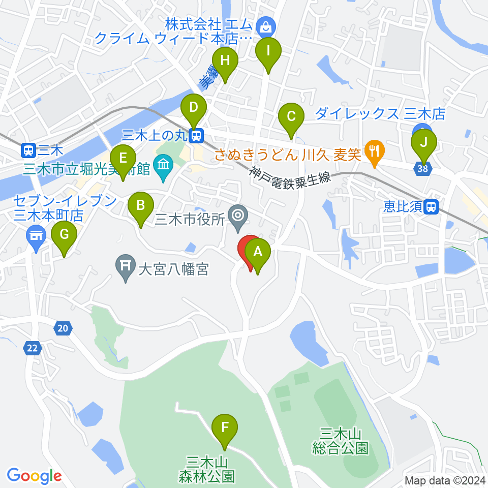 三木市文化会館周辺のカフェ一覧地図