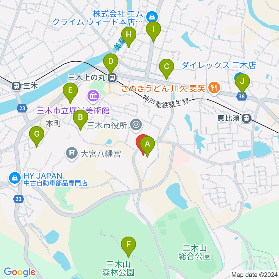 三木市文化会館周辺のカフェ一覧地図