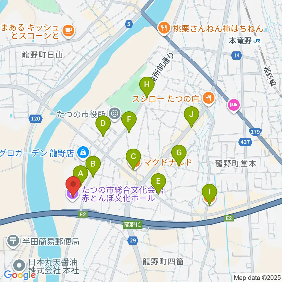 赤とんぼ文化ホール周辺のカフェ一覧地図