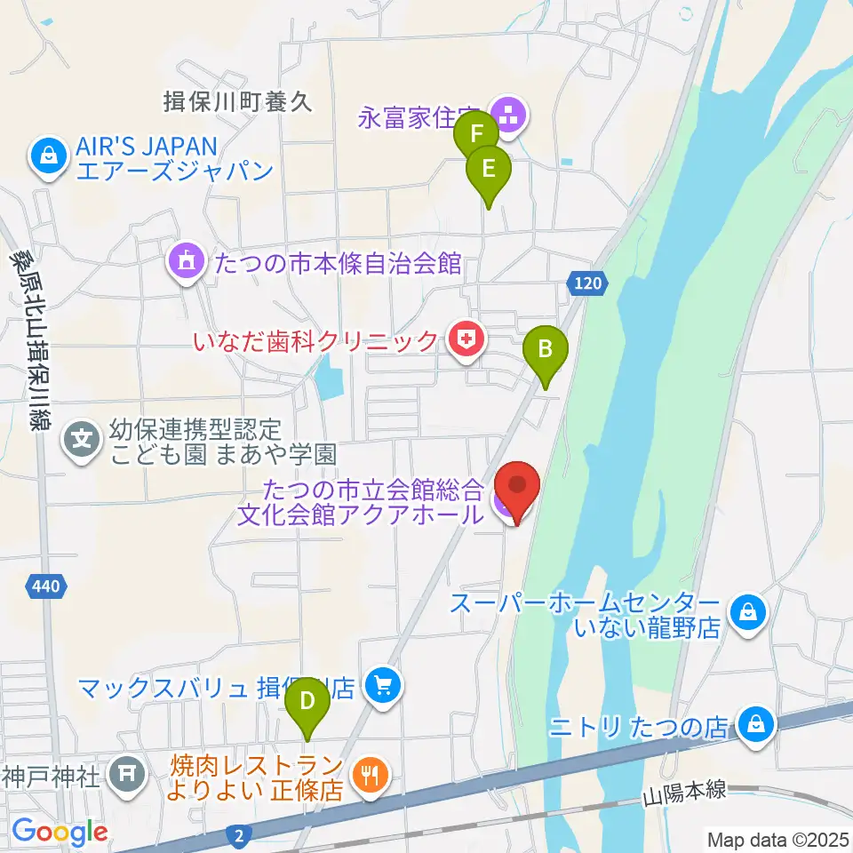 たつの市総合文化会館アクアホール周辺のカフェ一覧地図