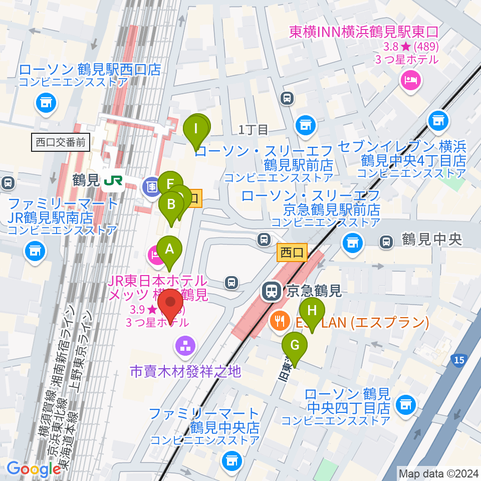 鶴見新堀ギター音楽院周辺のカフェ一覧地図