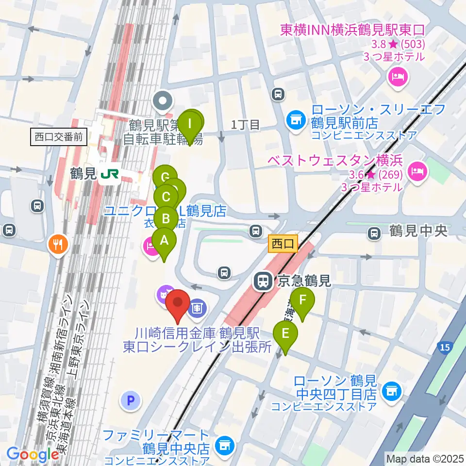 鶴見新堀ギター音楽院周辺のカフェ一覧地図