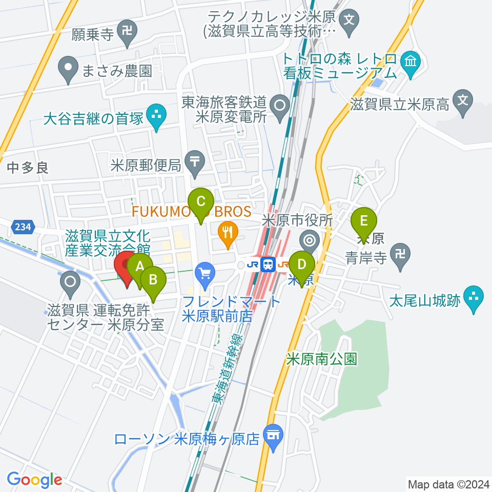 滋賀県立文化産業交流会館周辺のカフェ一覧地図