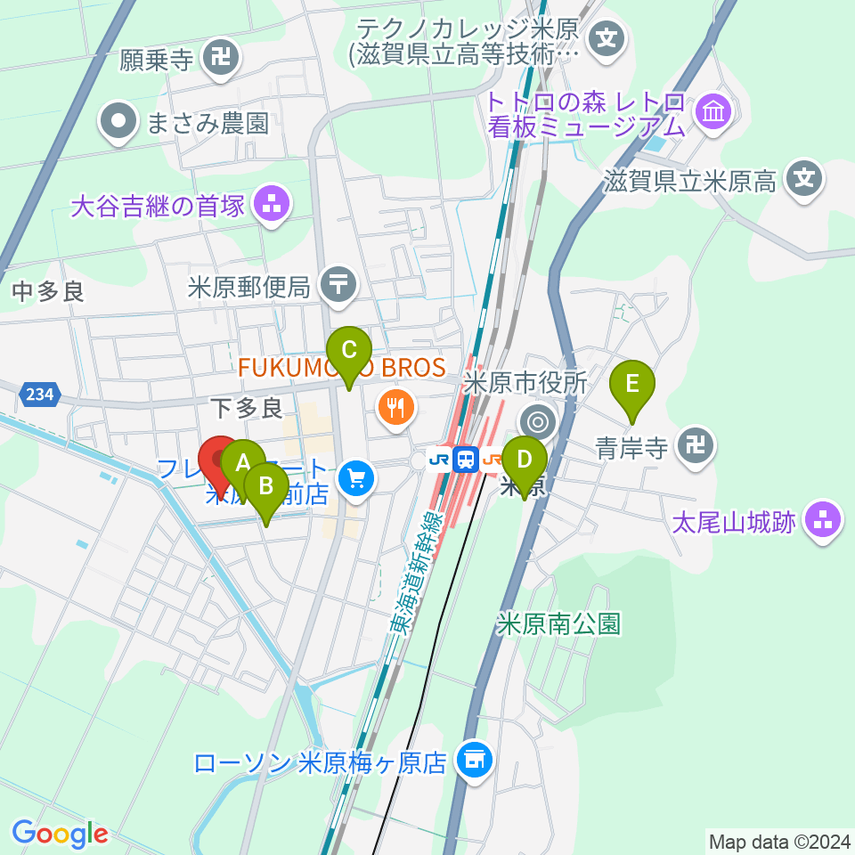 滋賀県立文化産業交流会館周辺のカフェ一覧地図