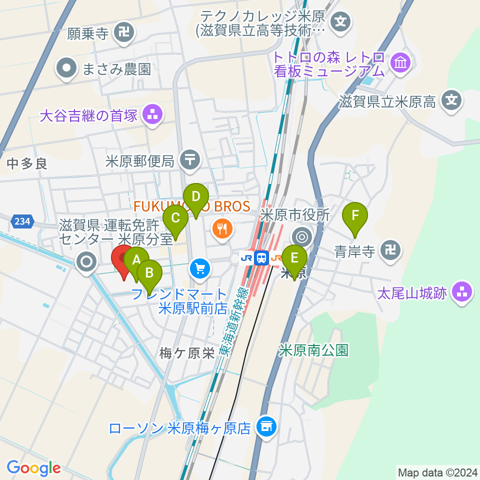 滋賀県立文化産業交流会館周辺のカフェ一覧地図