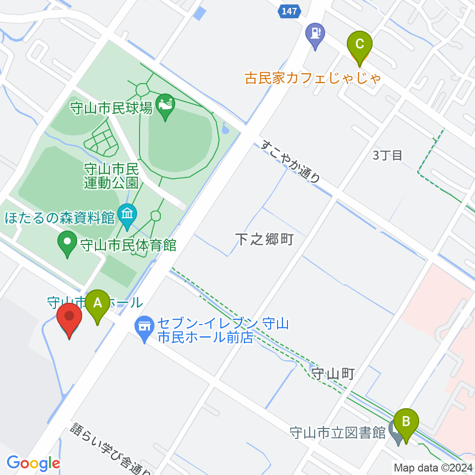 守山市民ホール周辺のカフェ一覧地図