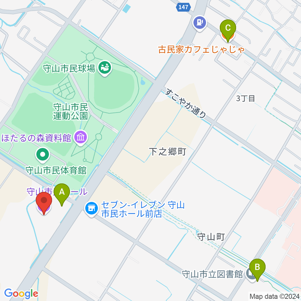 守山市民ホール周辺のカフェ一覧地図