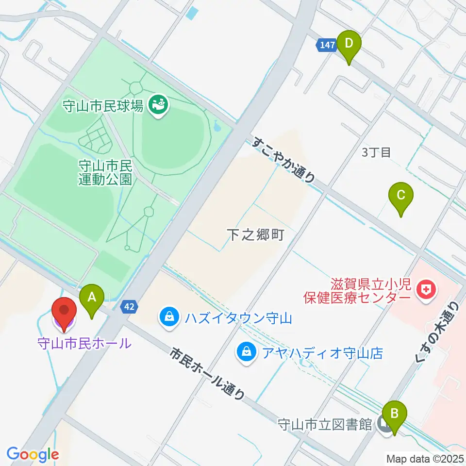 守山市民ホール周辺のカフェ一覧地図