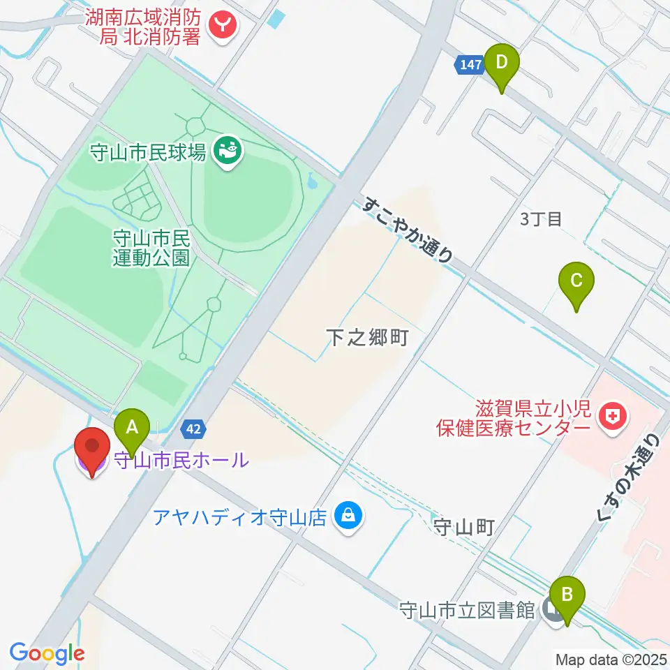 守山市民ホール周辺のカフェ一覧地図