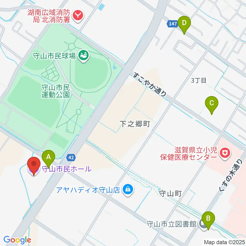 守山市民ホール周辺のカフェ一覧地図