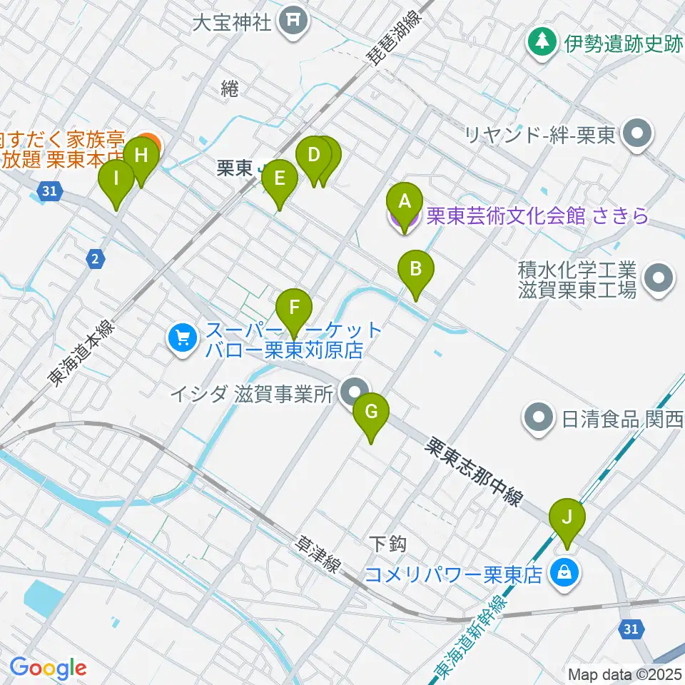 栗東芸術文化会館さきら周辺のカフェ一覧地図