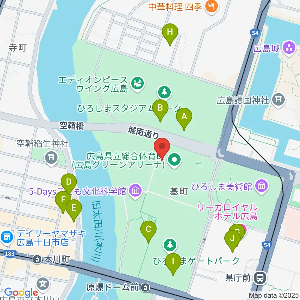 広島グリーンアリーナ周辺のカフェ一覧地図