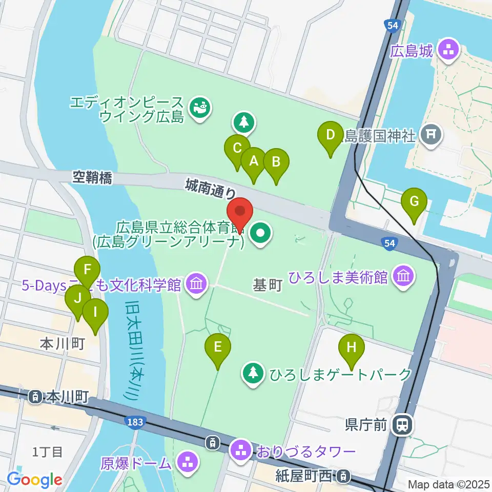 広島グリーンアリーナ周辺のカフェ一覧地図