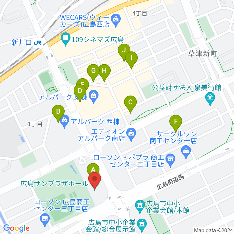 広島サンプラザホール周辺のカフェ一覧地図