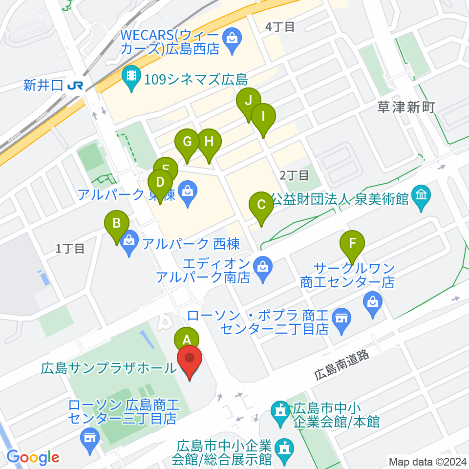 広島サンプラザホール周辺のカフェ一覧地図