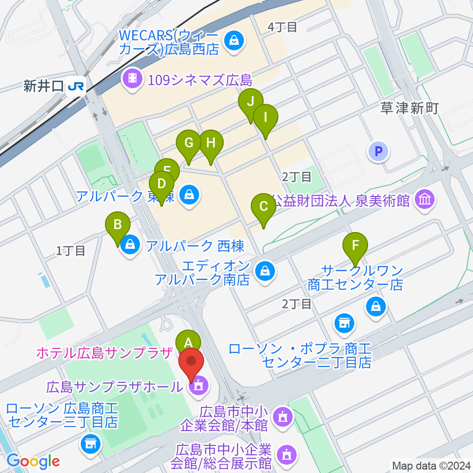 広島サンプラザホール周辺のカフェ一覧地図