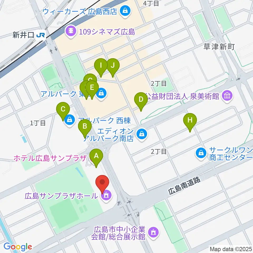 広島サンプラザホール周辺のカフェ一覧地図