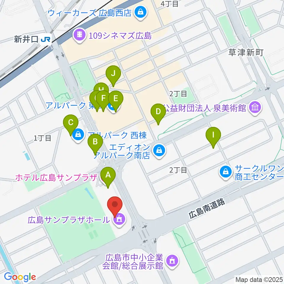 広島サンプラザホール周辺のカフェ一覧地図