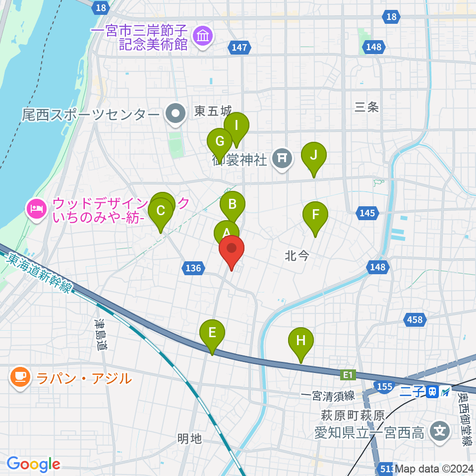 ピアノの楽園周辺のカフェ一覧地図