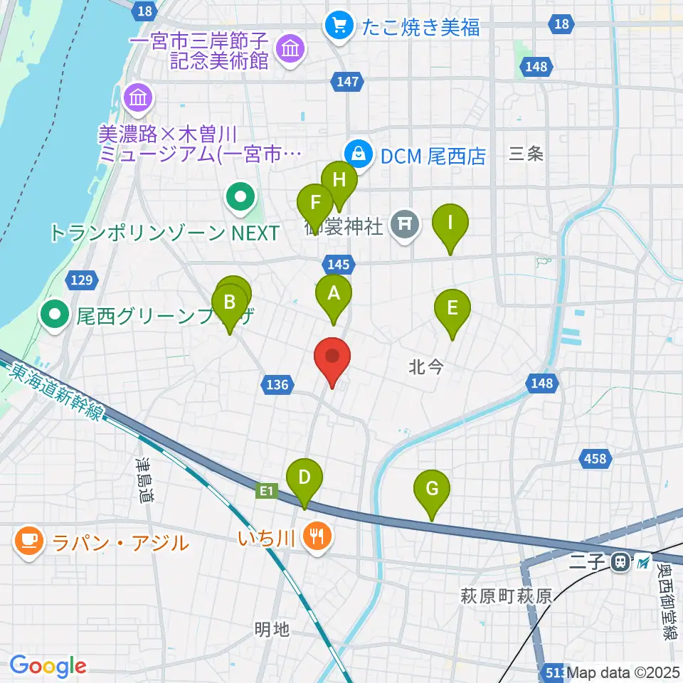 ピアノの楽園周辺のカフェ一覧地図