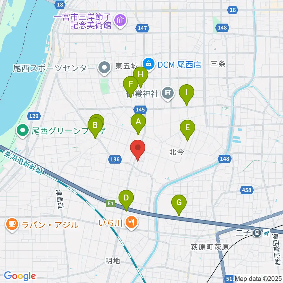 ピアノの楽園周辺のカフェ一覧地図