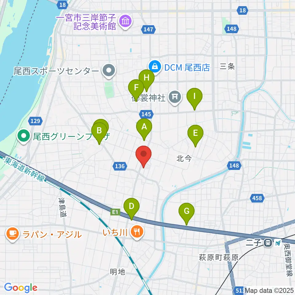 ピアノの楽園周辺のカフェ一覧地図