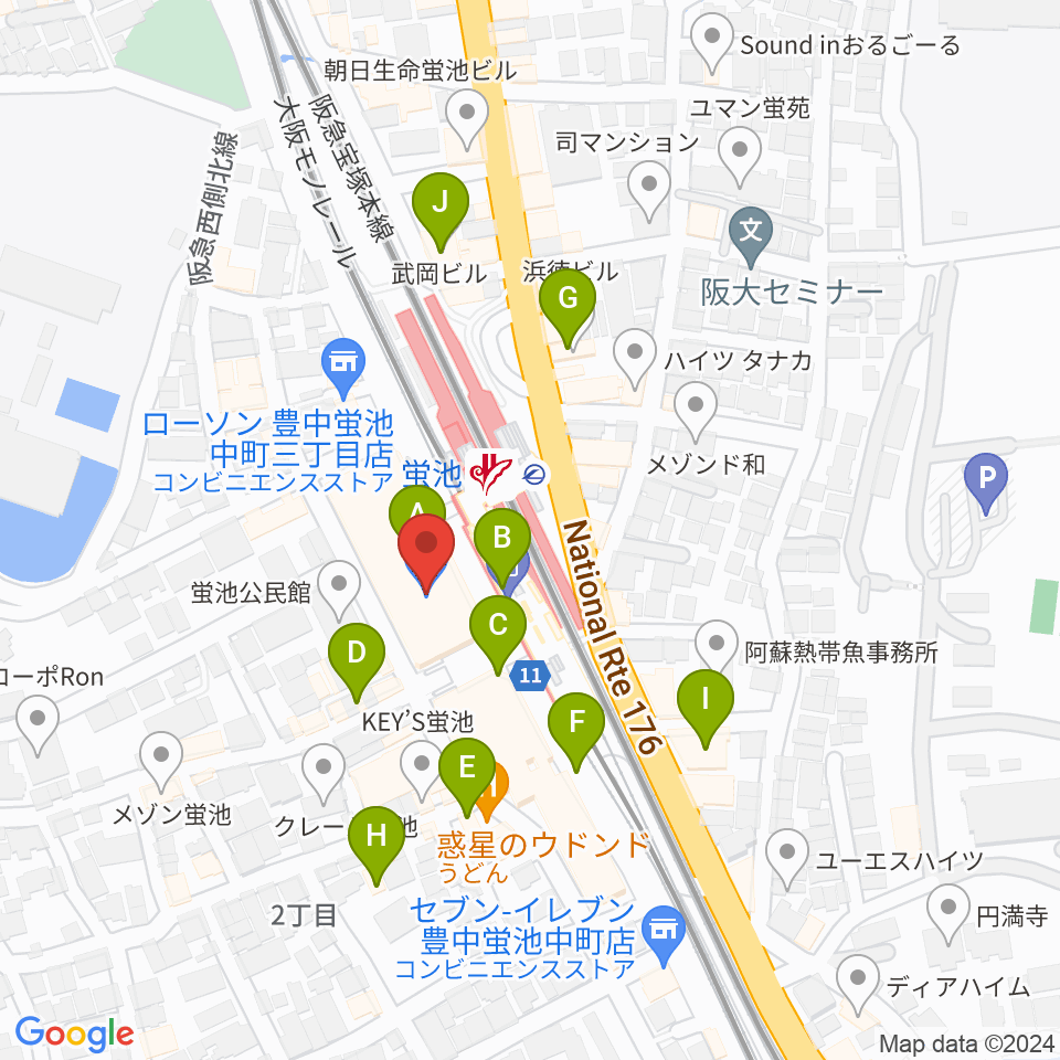 蛍池公民館周辺のカフェ一覧地図