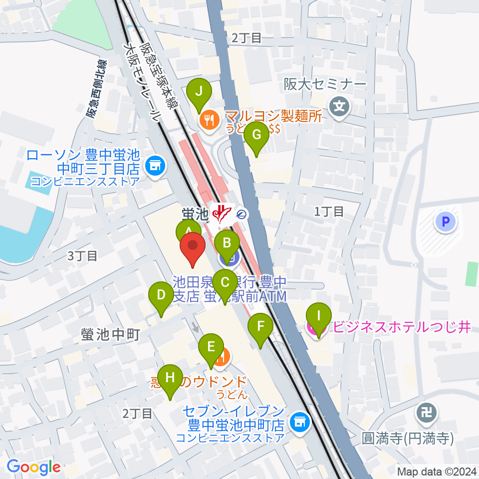 蛍池公民館周辺のカフェ一覧地図