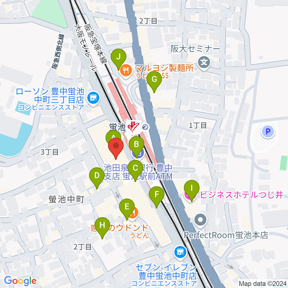 蛍池公民館周辺のカフェ一覧地図