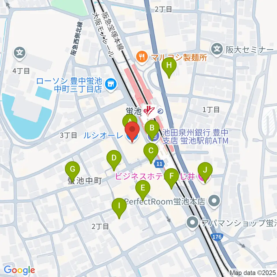 蛍池公民館周辺のカフェ一覧地図
