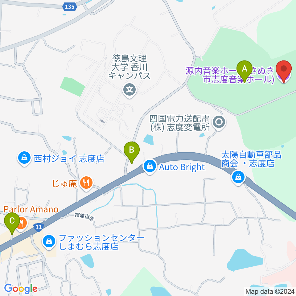 源内音楽ホール周辺のカフェ一覧地図