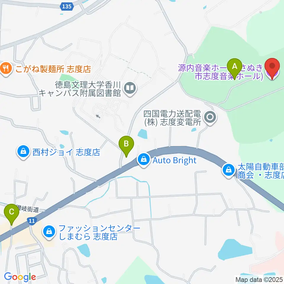 源内音楽ホール周辺のカフェ一覧地図