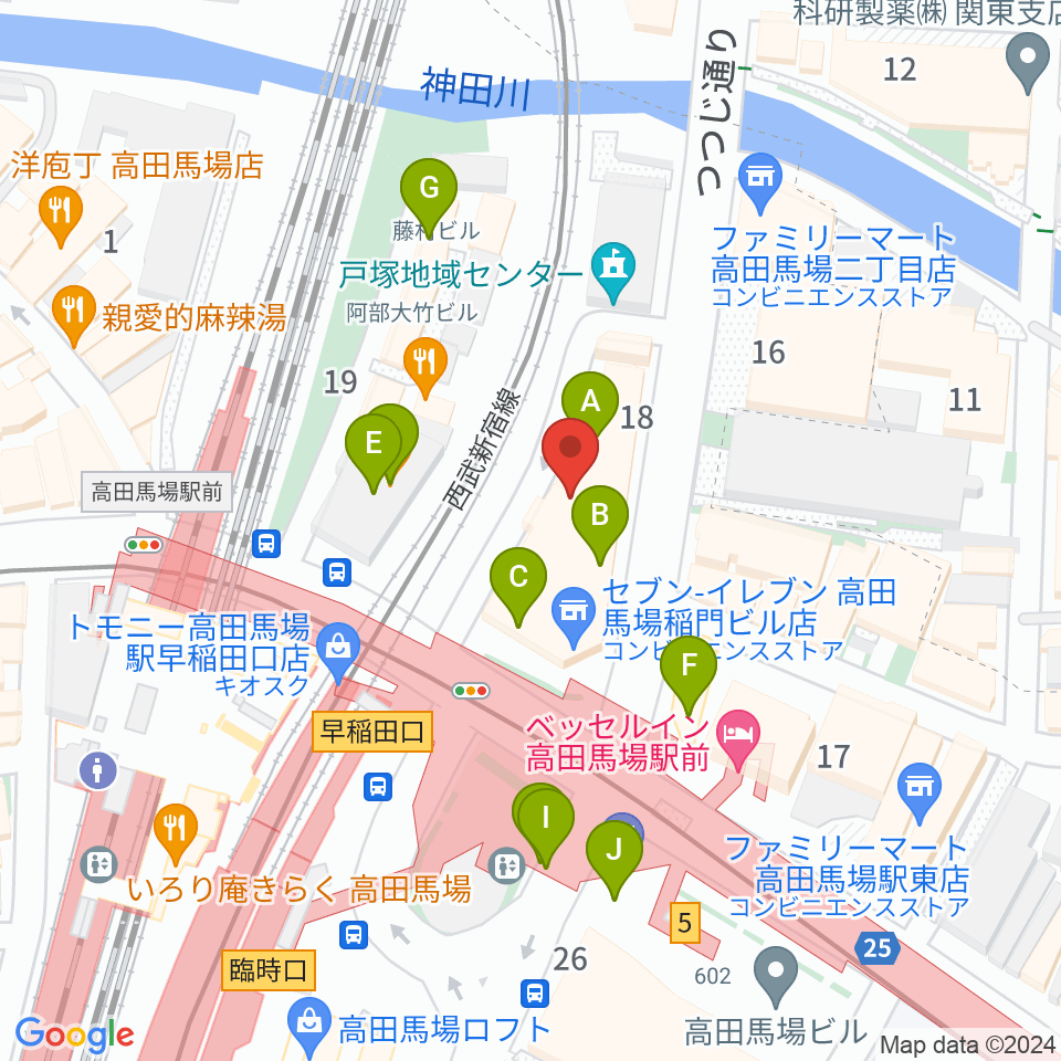 高田馬場LiveCafe mono周辺のカフェ一覧地図