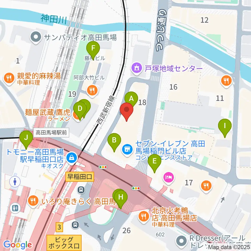 高田馬場LiveCafe mono周辺のカフェ一覧地図