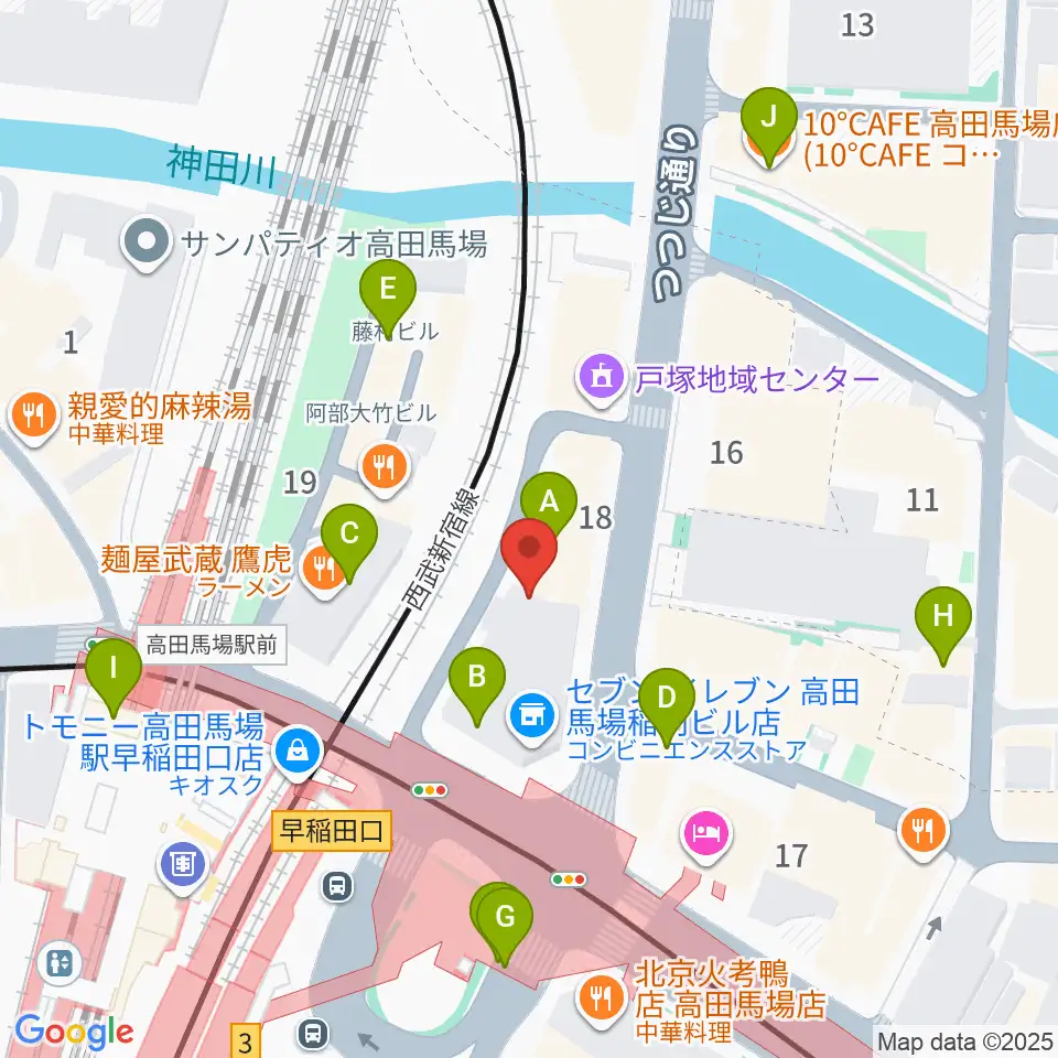 高田馬場LiveCafe mono周辺のカフェ一覧地図