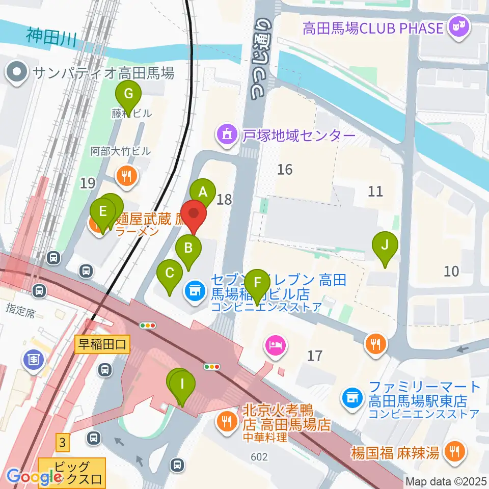 高田馬場LiveCafe mono周辺のカフェ一覧地図