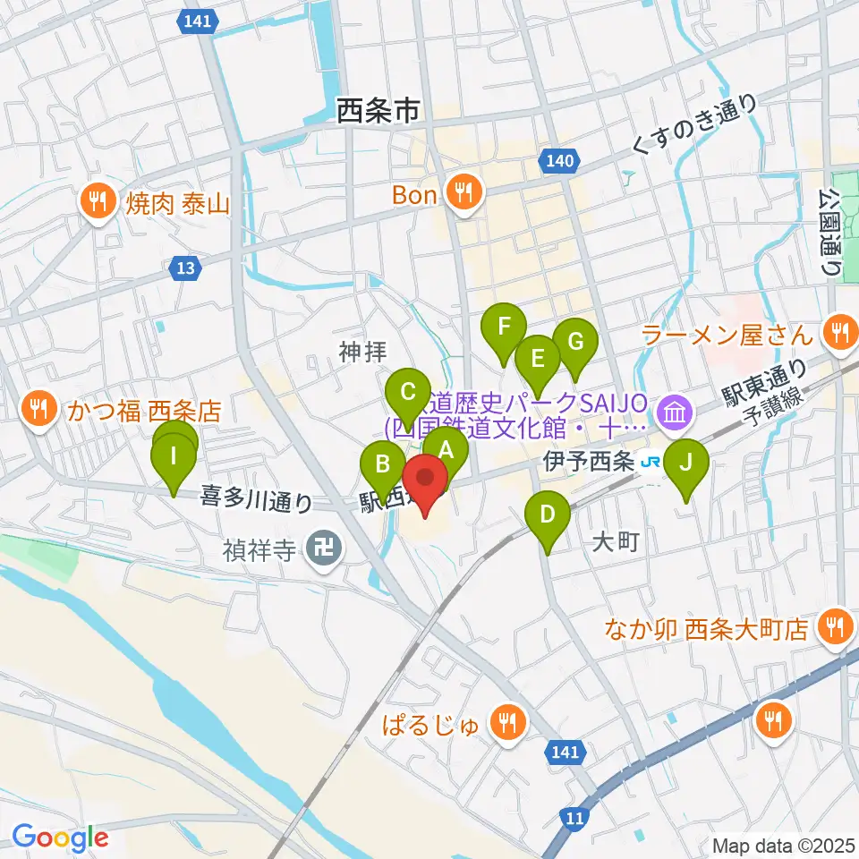 西条市総合文化会館周辺のカフェ一覧地図