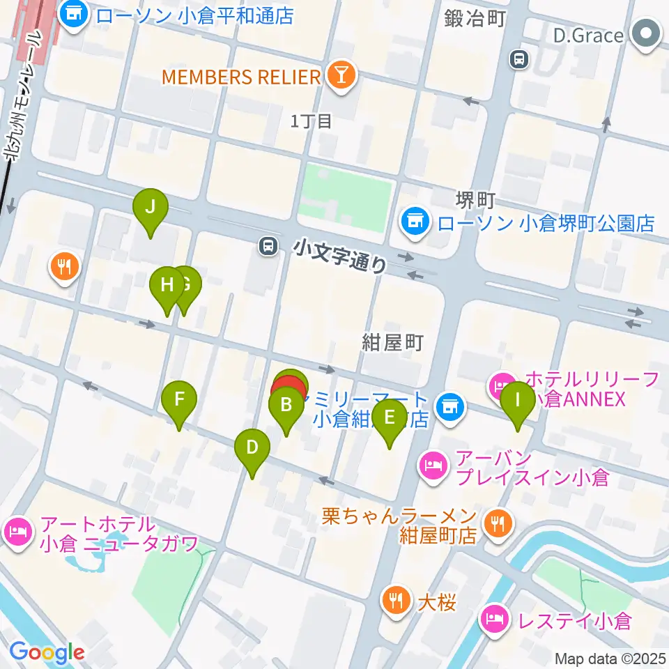 小倉UN kokura周辺のカフェ一覧地図