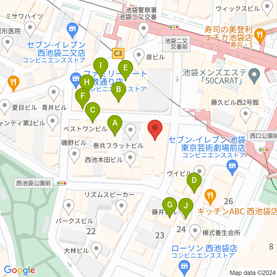 BASS ON TOP 池袋西口店周辺のカフェ一覧地図