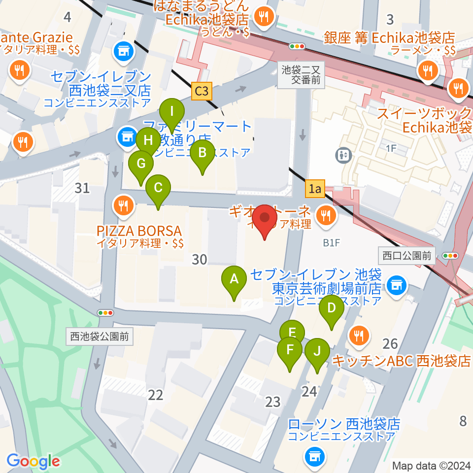 BASS ON TOP 池袋西口店周辺のカフェ一覧地図