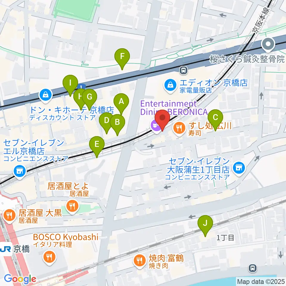 ベースオントップ京橋店周辺のカフェ一覧地図