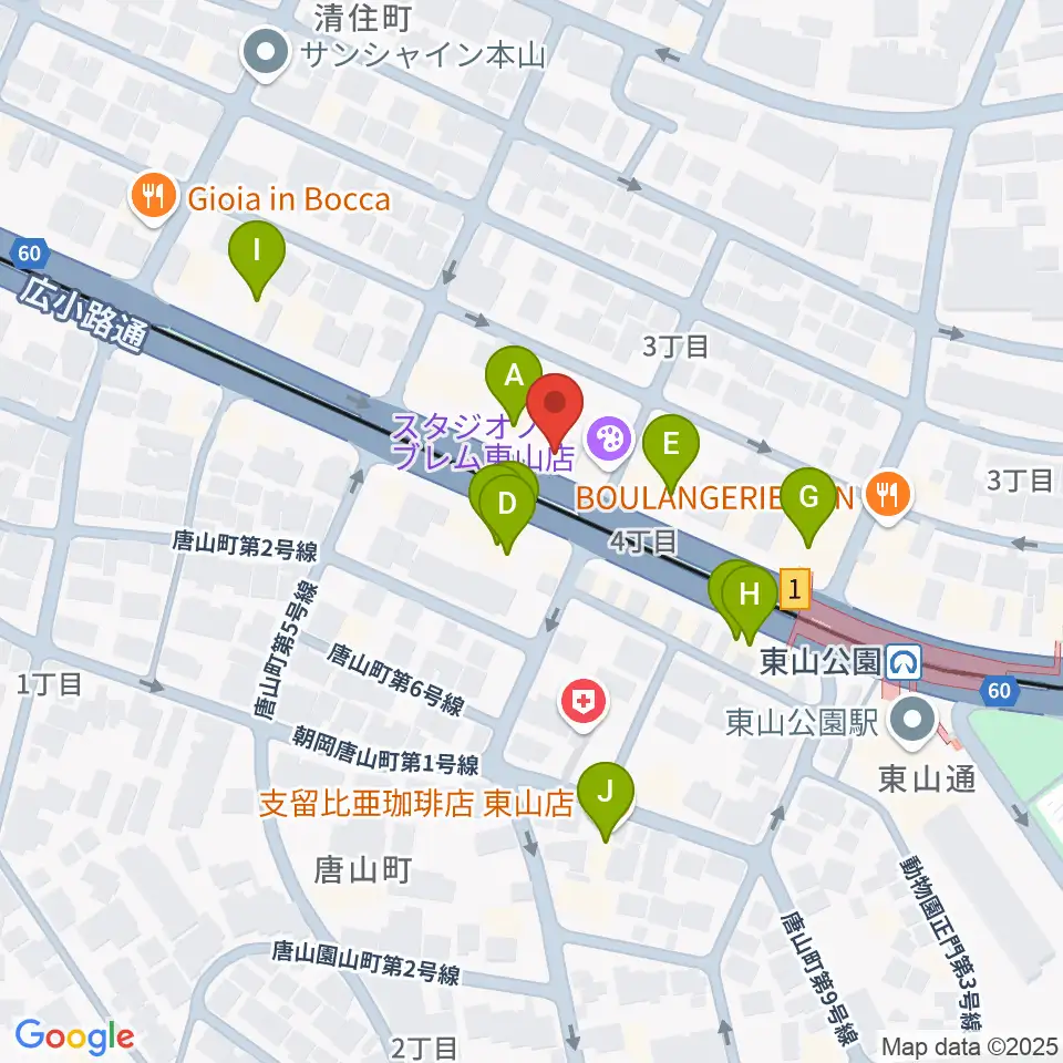 日響楽器 防音プロショップ東山周辺のカフェ一覧地図