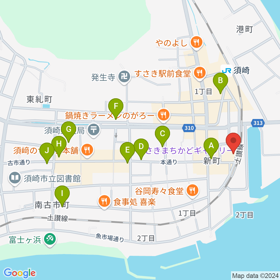 須崎市立市民文化会館周辺のカフェ一覧地図